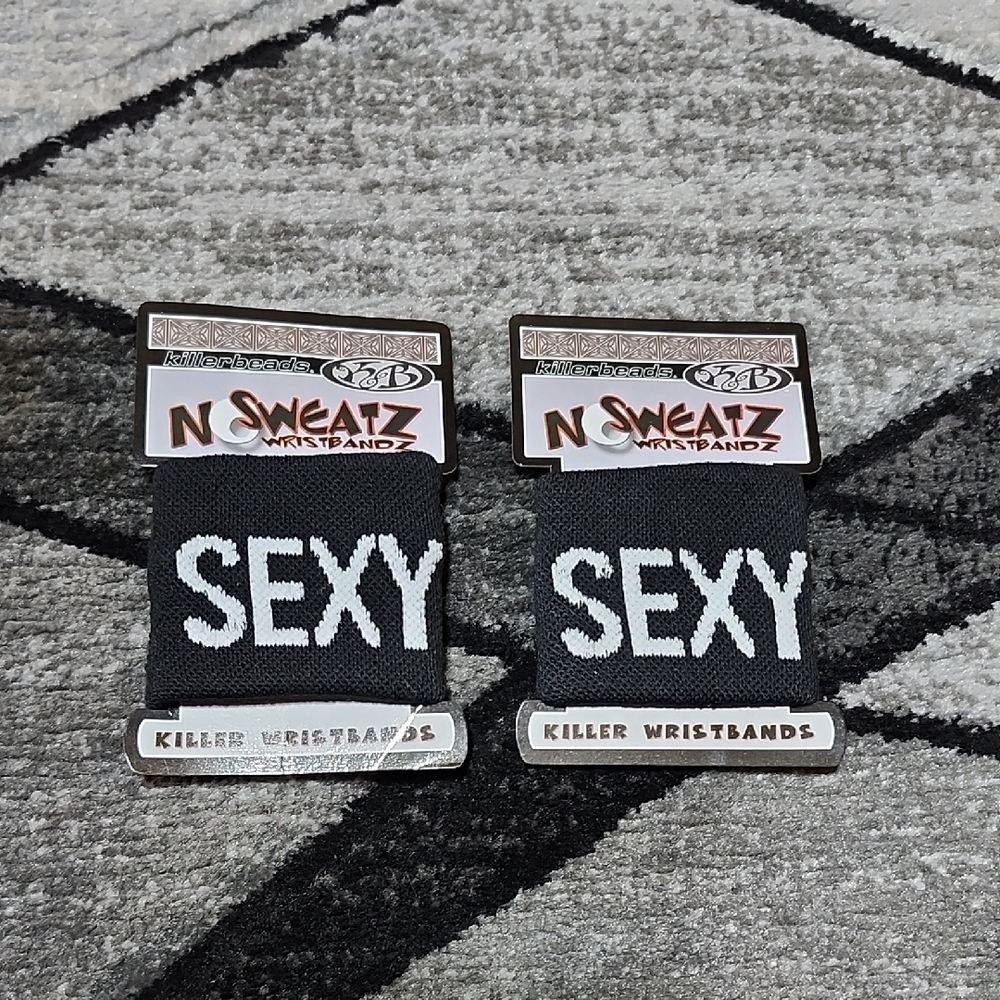 2 PC KILLER BEADS NO SWEATZ BLACK UNISEX "SEXY" SWEATBAND WRIST WRAPS/BANDS
